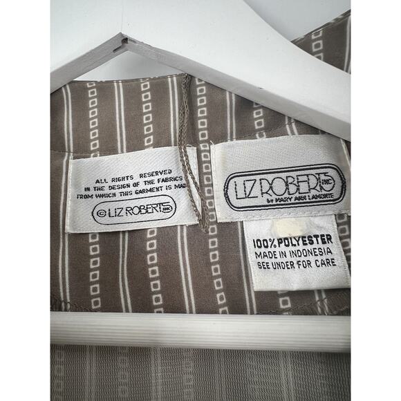 Vintage Liz Roberts Shirt Dress Womens Small Beige White Striped Ruffle Casual - Picture 3 of 16